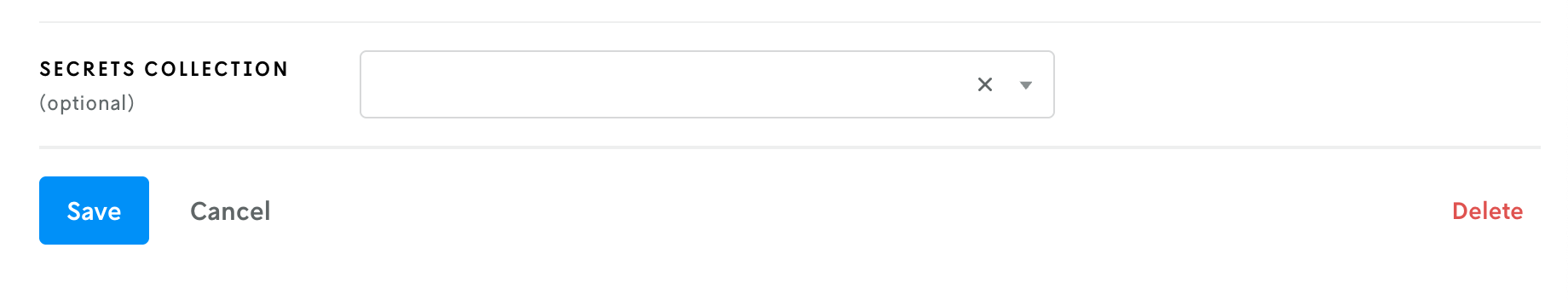 Screenshot showing the initial Delete entity button in the page footer at the bottom, in red, on the right