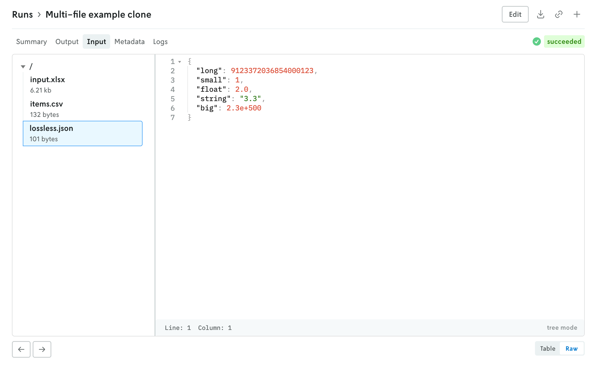 Same screenshot as the others, this time showing the contents of a sample JSON file in a code editor view.
