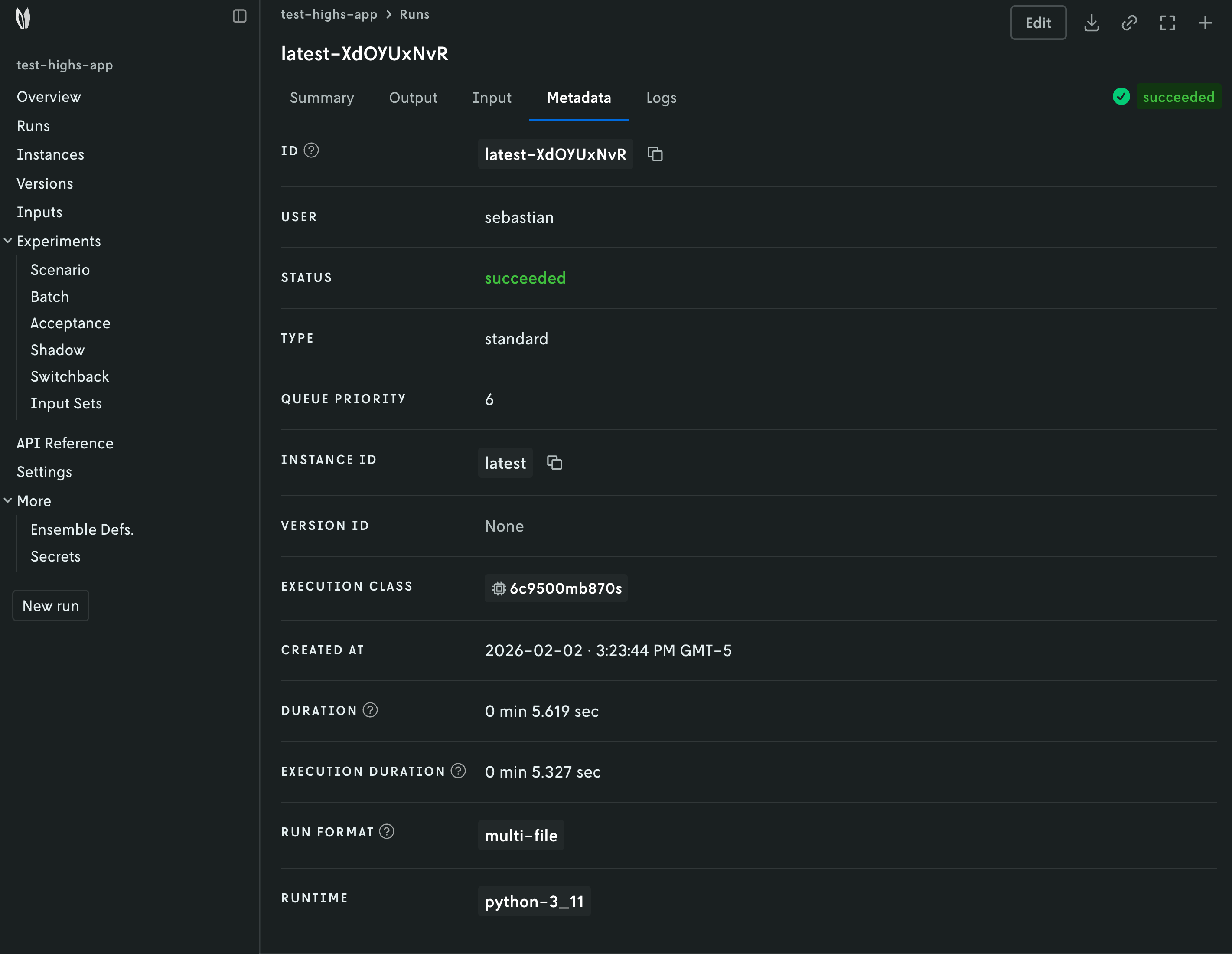 Run metadata