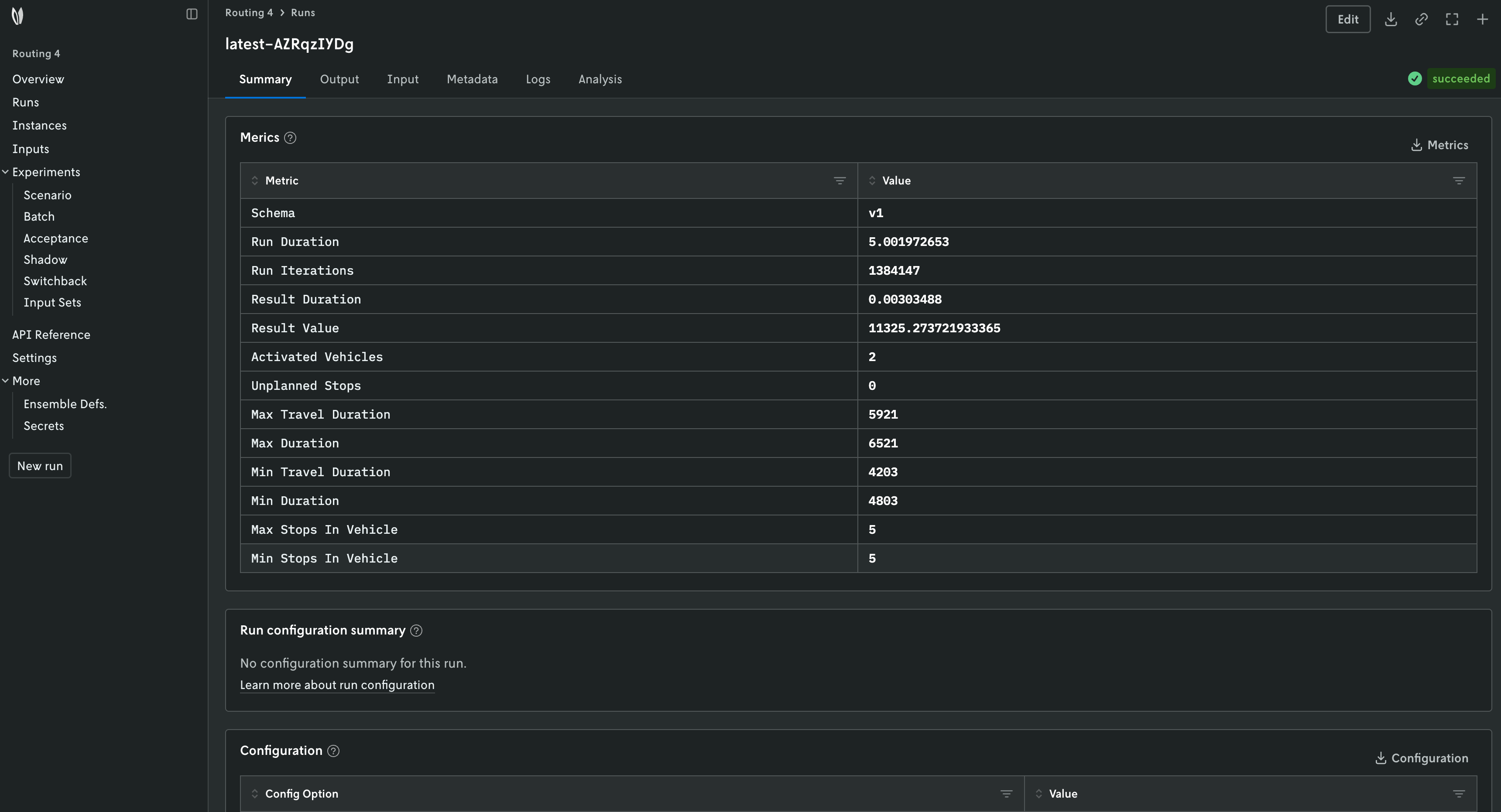 Run summary console