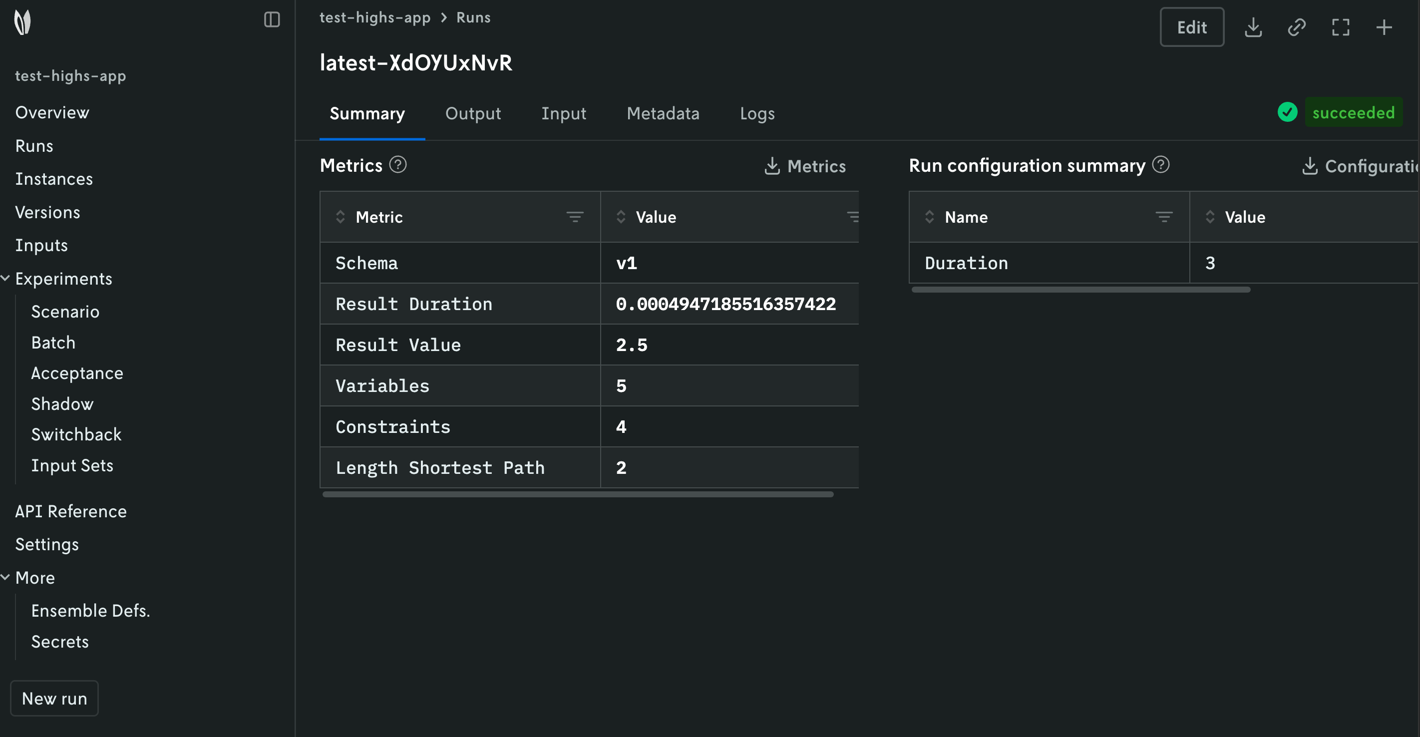 Run summary